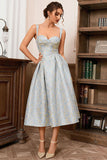 Light Blue A Line Sweetheart Spaghetti Straps Long Ball Dress