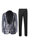 Grey Jacquard Shawl Lapel Men's 2 Pieces Suits