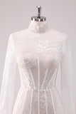 White Lace High Neck Corset Short Homecoming Dress with Long Sleeves