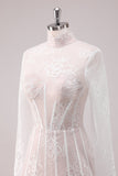 White Lace High Neck Corset Short Homecoming Dress with Long Sleeves