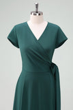 Dark Green A-Line Mother of Bride Dress with Short Sleeves