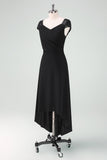 Black High-Low Cocktail Dress with Cap Sleeves