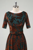 Dark Green Floral Velvet Mother of Bride Dress With Belt