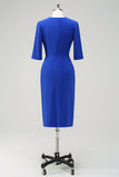 Royal Blue V Neck Pleated Bodycon Cocktail Party Dress