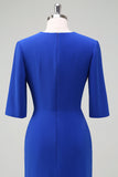 Royal Blue V Neck Pleated Bodycon Cocktail Party Dress