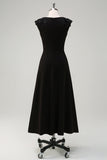 Black A-Line  V-Neck Long Bridesmaid Dress with Applique Sequins