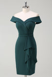 Dark Green Off the Shoulder Ruffled Bodycon Cocktail Party Dress