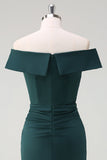 Dark Green Off the Shoulder Ruffled Bodycon Cocktail Party Dress