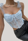 Sky Blue Adjustable Straps Lace Corset Top