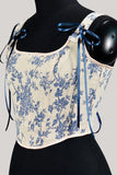 Blue Flower Lace-Up Back Corset Bustier Top