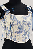 Blue Flower Lace-Up Back Corset Bustier Top