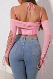 Chic Blush Corset Top with Long Sleeves