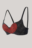 Elegant Black Crop Top with Red Heart