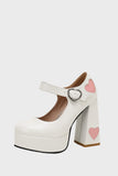 Black PU Leather Platform Block Heel Mary Jean Shoes