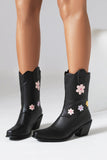 Black Mid Calf Chunky Heel Cowgirl Boots