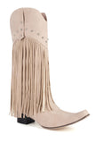 Fashion Black Solid Color Suede Tassel Pointed Toe High Heel Boots