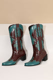 Women's Embroidered Blue Pointed Toe Calf High Cowgirl Boots