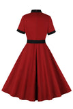 Red Stand Collar Vintage 1950s Dress with Bow