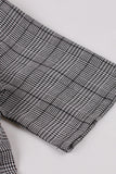 Grey Plaid Lapel Neck Vintage 1950s Dress