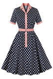 Navy Pink Polka Dot Pinup 1950s Dress