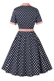 Navy Pink Polka Dot Pinup 1950s Dress