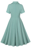 Green Ruffles Short Sleeves Retro 1950s Dress