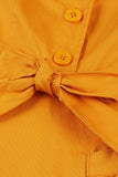 Yellow Ruffled Notched Lapel Belted Bows 1950s Dress with Pockets