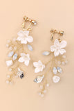 Fairy White Ceramic Flower Bridal Ear Clips