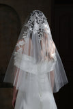 White Elegant Appliqued Bridal Veil