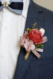 Apricot Prom Wrist Corsage and Men‘s Boutonniere For Wedding