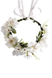 White Floral Wedding Headband Hair Wreath with Ribbon