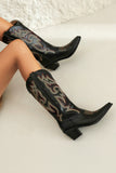 Retro Black Pointed Toe Chunky Heel Mid Calf Cowgirl Boots