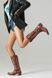 Classic Black Embroidered Pointed Toe Knee High Wide Calf Cowgirl Boots