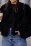 Black V Neck Midi Fitted Faux Fur