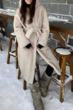 Grey Beige Long Shearling Fur with Belt