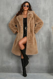 Camel  Notched Lapel Long Faux Fur Long Shaggy Women Coat