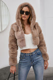 Black Fluffy Faux Fur Zip Up Short Coat