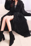 Black Open Front Faux Fur Maxi Women's Coat