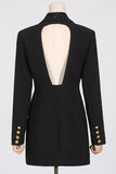 Sparkly Black Shawl Lapel Backless Beading Women's Blazer