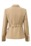 Light Brown Peak Lapel Slim Fit Women Blazer with Belt