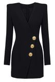 Black V-neck Slim Fit Long Women Blazer