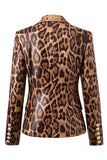 Leopard Print Peak Lapel Long Sleeves Women Blazer