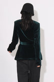 Dark Green Velvet Women Coat with Belt