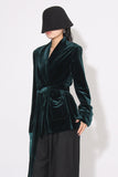 Dark Green Velvet Women Coat with Belt