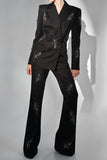 Sparkly Black Peak Lapel Women Suits