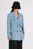 Sparkly Blue Notched Lapel Women Blazer with Sequins