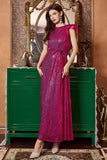 Fuchsia Ruffle Sleeves Long Ball Dress