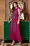 Fuchsia Ruffle Sleeves Long Ball Dress