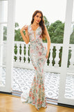 Apricot Floral Mermaid Long Ball Dress