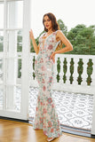 Apricot Floral Mermaid Long Ball Dress